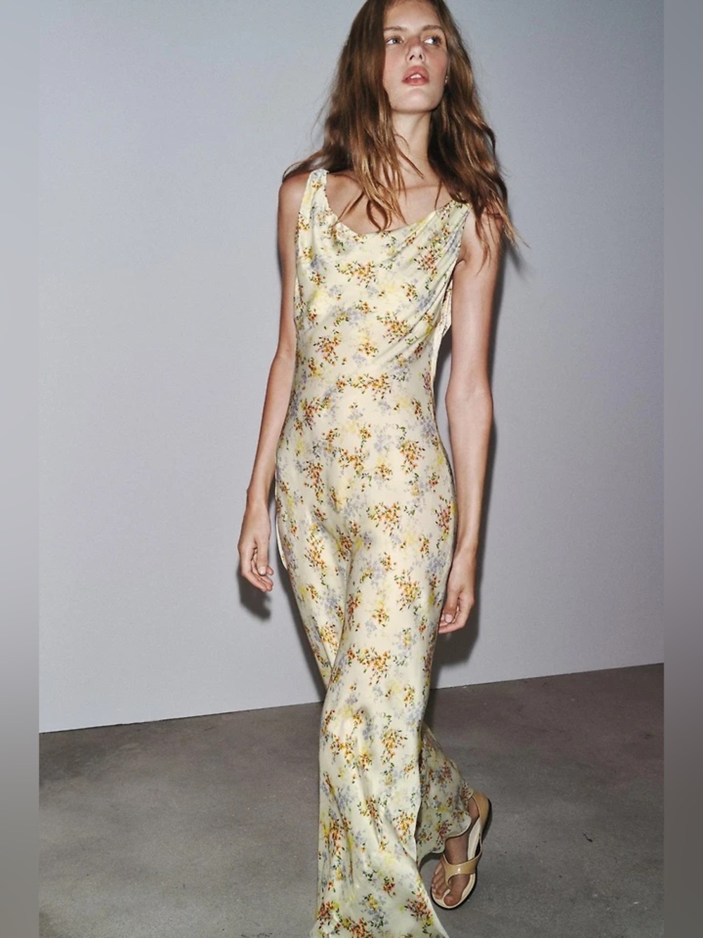 ZW Collection Satin Yellow Floral Slip Maxi Dress